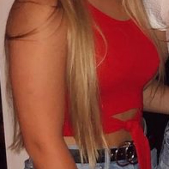 Red Ribbed Crop Top - Picture 3 of 3